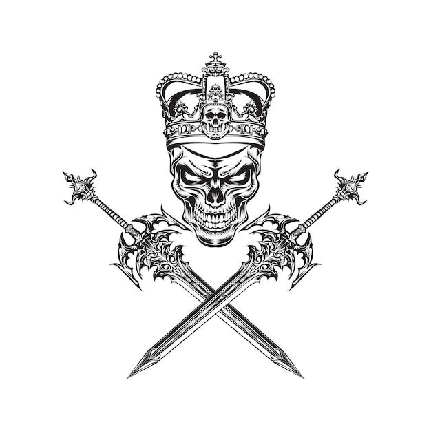 Vintage prince crown skull with warrior sword illustration design style