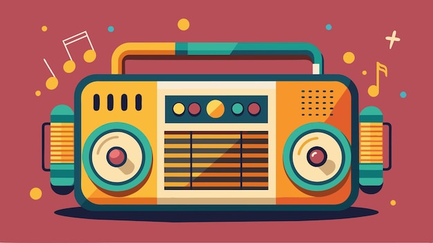 A vintage radio blares out classic rock tunes adding to the nostalgic atmosphere of the event vector