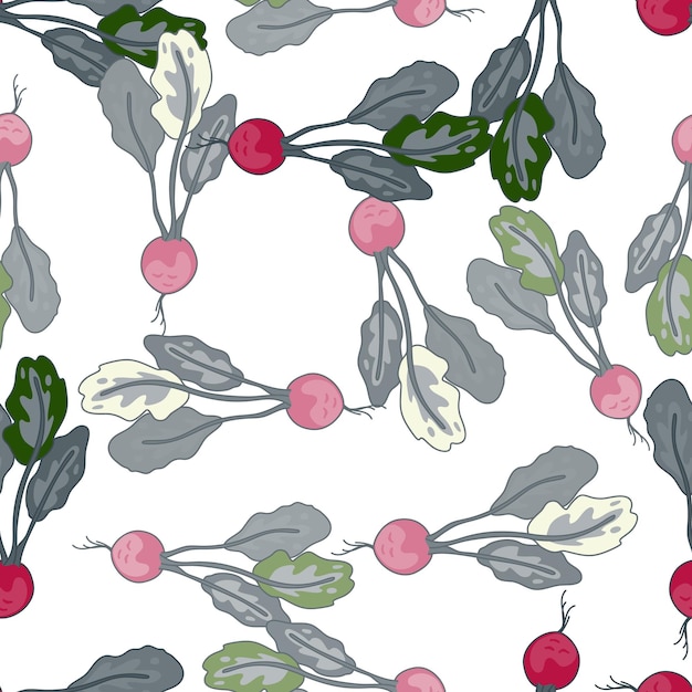 Vintage radish seamless pattern Radish with leaves endless wallpaper Vegetarian food backdrop