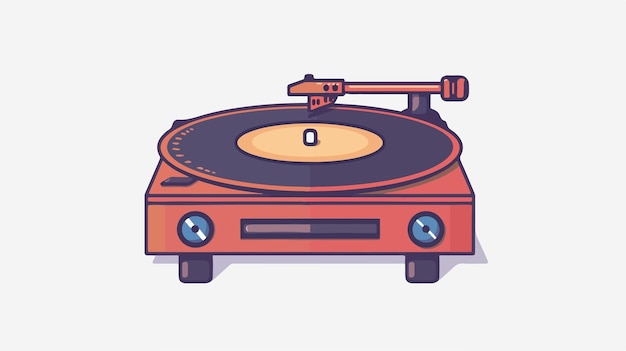 Vintage Record Player with Vinyl Disc Icon Elements Illustration