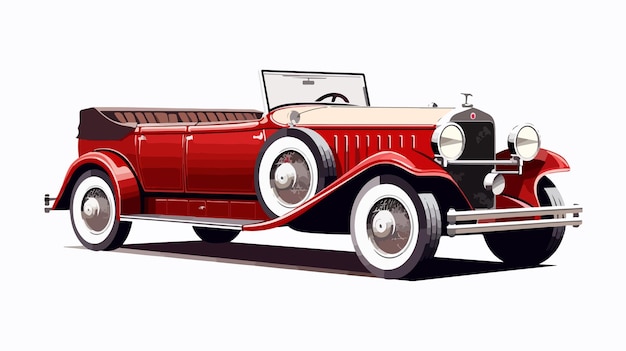 Vector vintage red antique car model on white background flat view