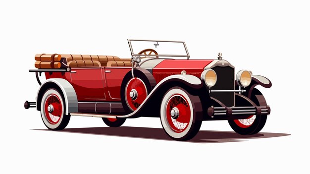 Vector vintage red antique car model on white background flat view