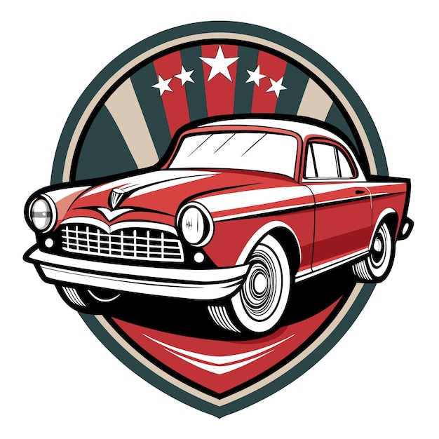 Vintage Red Car with StarSpangled Emblem