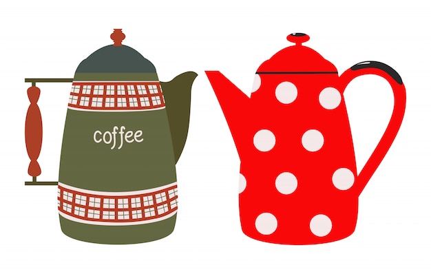 Vintage red-green  jug and red with white polka dots pitchers