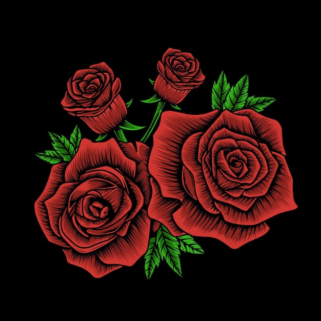 Vintage red rose flower illustration