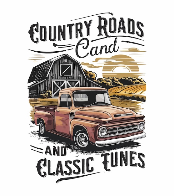 a vintage red truck with a barn and country road cards