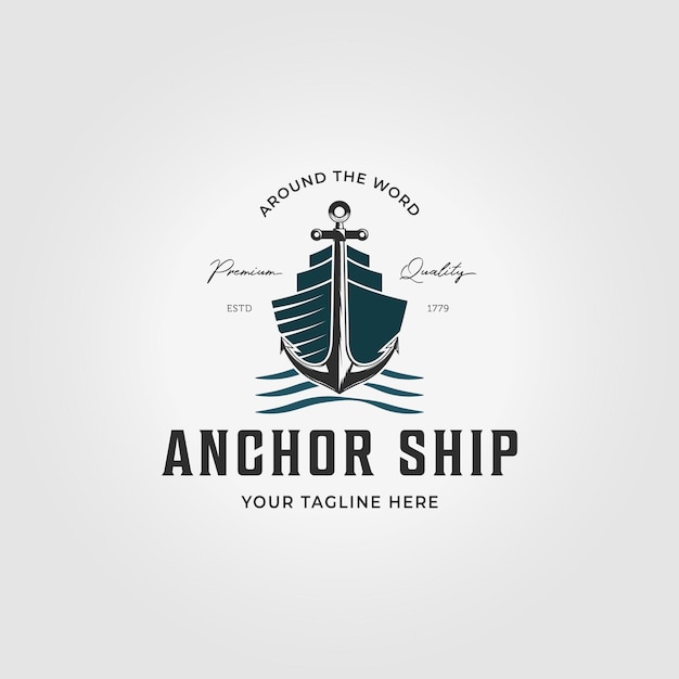 Vintage Retro Anchor Ship Logo Icon Vector Illustration Design Bay Ferry Concept with Nautical