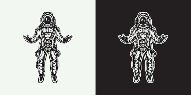 Vintage retro astronaut Can be used for logo badge label mark poster or print Monochrome