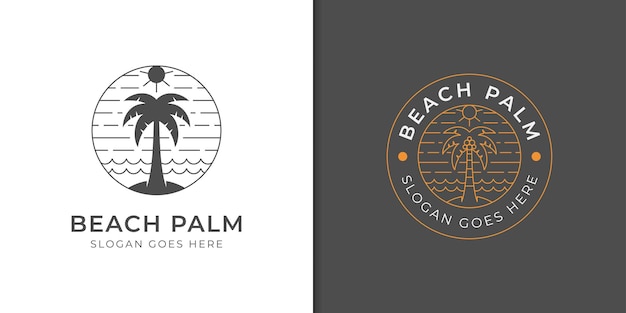 Vintage retro badge logo of beach palm for vacation summer symbol with two versions