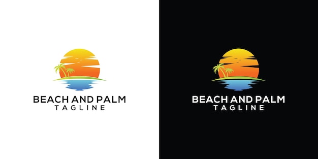 Vintage retro badge logo of palm and beach