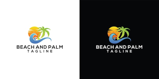 Vintage retro badge logo of palm and beach