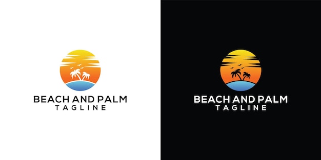 Vintage retro badge logo of palm and beach