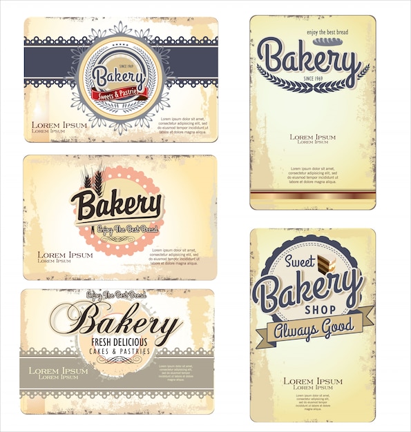 Vintage retro bakery labels and old paper