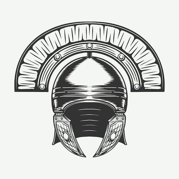 Vintage retro battle roman helmet Protection armor knight Vector Illustration Monochrome Graphic Art