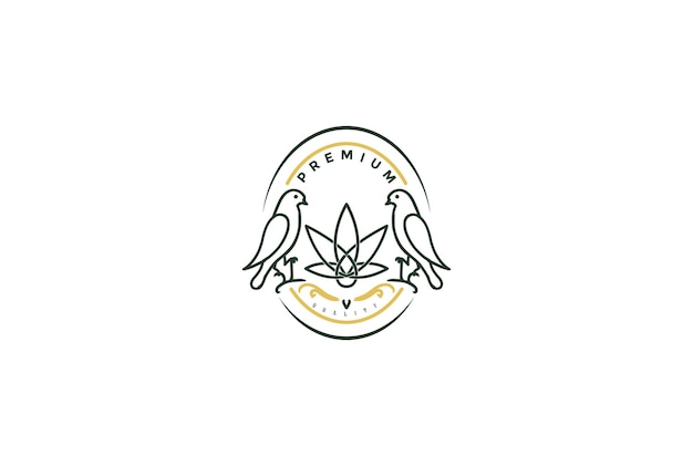 Vintage Retro Bird with Cannabis Marijuana Ganja Leaf for CBD Oil Extract Logo Design Vector