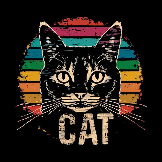 vintage retro cat circle tshirt design