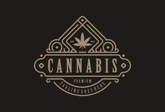 Vintage retro cbd cannabis marijuana hemp leaf farm cultivation logo design