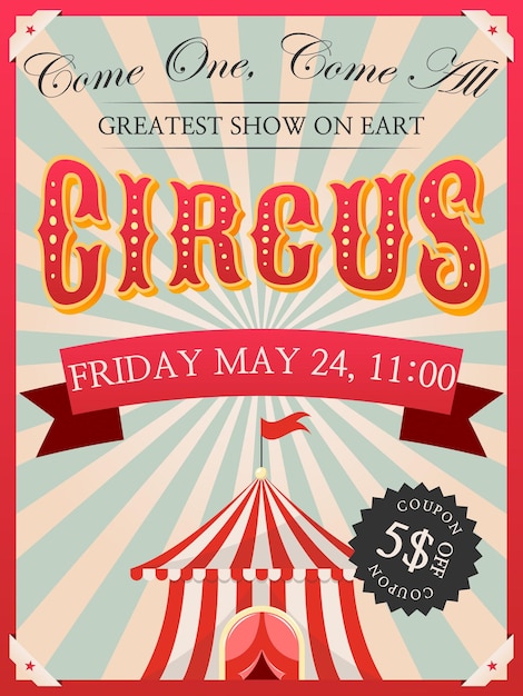 Vintage retro circus poster Circus invitation Carnival invite