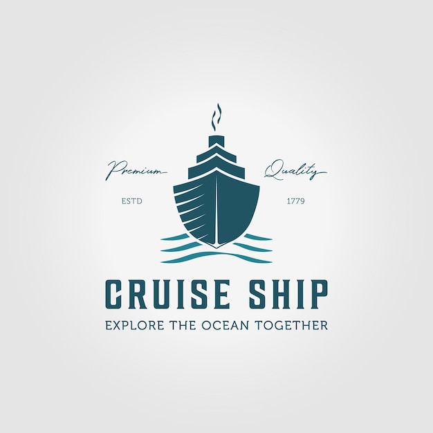 Vintage Retro Cruise Ship Logo Icon Vector Illustration Design