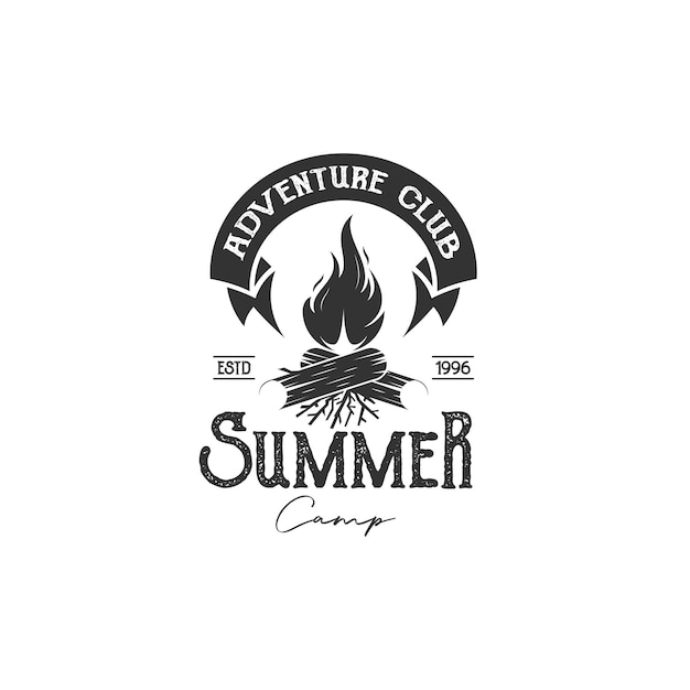 Vintage retro emblem badge campfire bonfire logo design