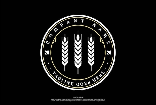 Vintage Retro Grain Wheat Malt Rice Grass Logo Design Vector