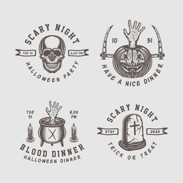 Vintage retro halloween logos emblems badges labels marks patches Monochrome Graphic