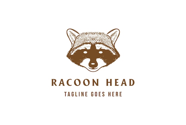 Vector vintage retro hand drawn animal raccoon head face logo design vector