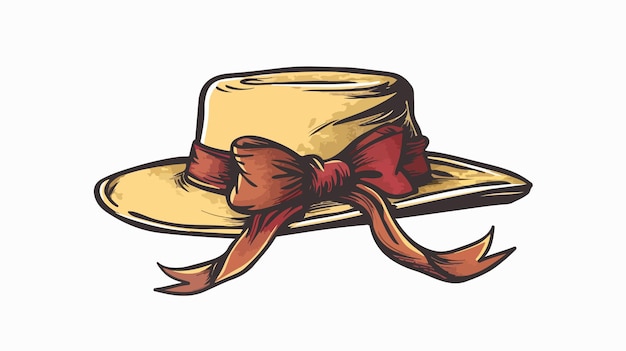 Vintage Retro Hat with Ribbon Vector Illustration Handdrawn