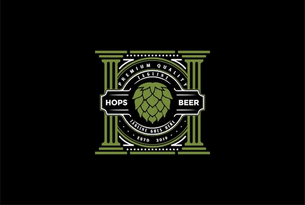 Vintage Retro Hop with Pillar for Brewing Brewery Label Logo Design Vector