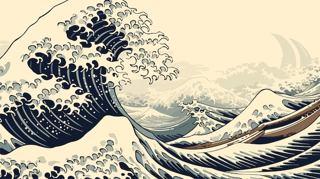 Vector vintage retro oriental japanese great wave art