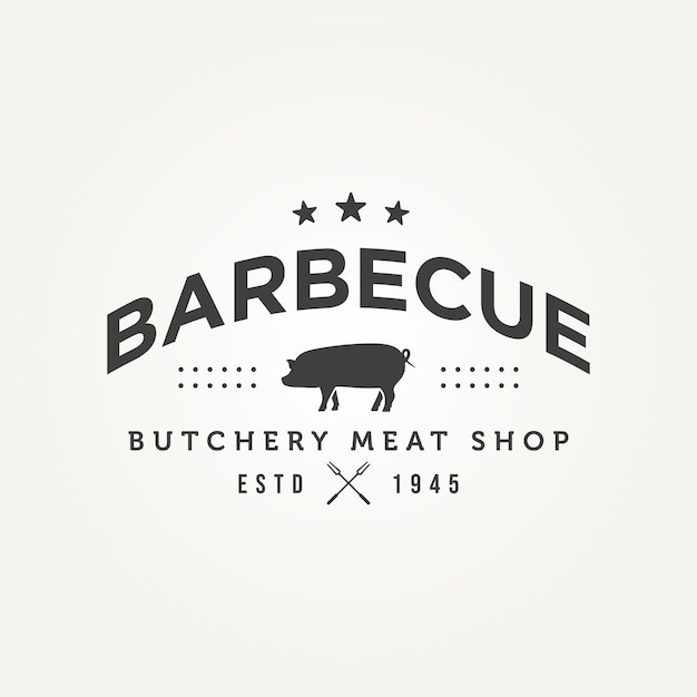 Vintage retro pork barbecue bbq grill restaurant typography logo