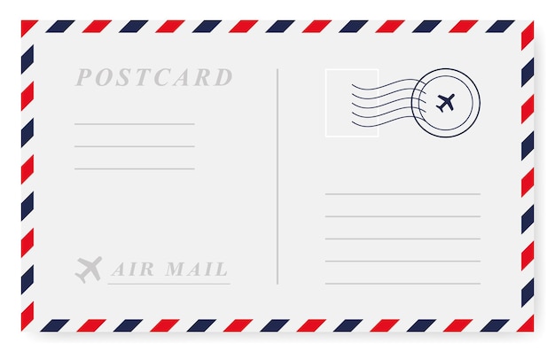 Vintage retro postcard template Air mail envelope with postage stamp postage card Vector graphic design