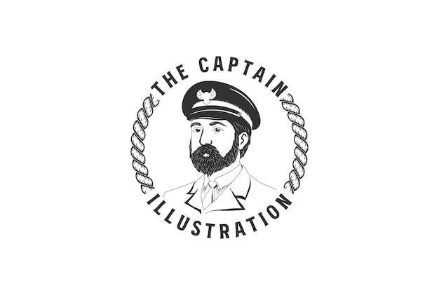 Vintage Retro Seaman Beard Cruise Marine Captain Man Icon Illustration Vector