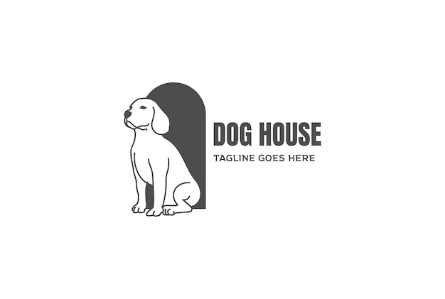 Vintage Retro Sitting Dog with House Logo Design Vector