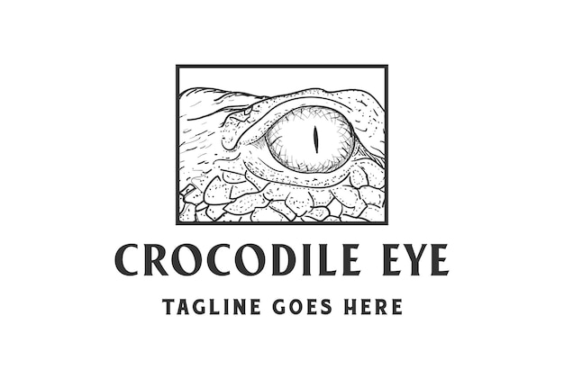 Vintage Retro Square Crocodile Alligator Reptilian Eye for Wildlife Zoo Conservation Logo Design