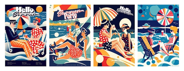 Vintage retro style beach hello summer poster vector illustration