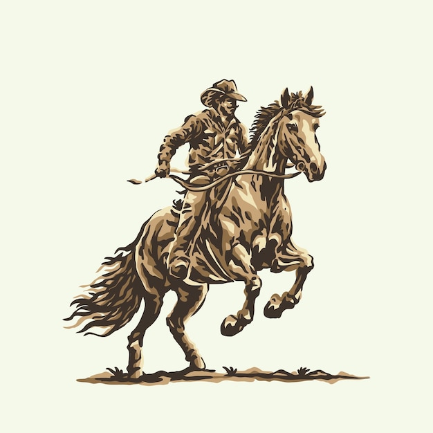 vintage retro style cowboy rides the jumping horse isolated