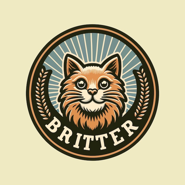 Vintage retro style peeking cat circle logo