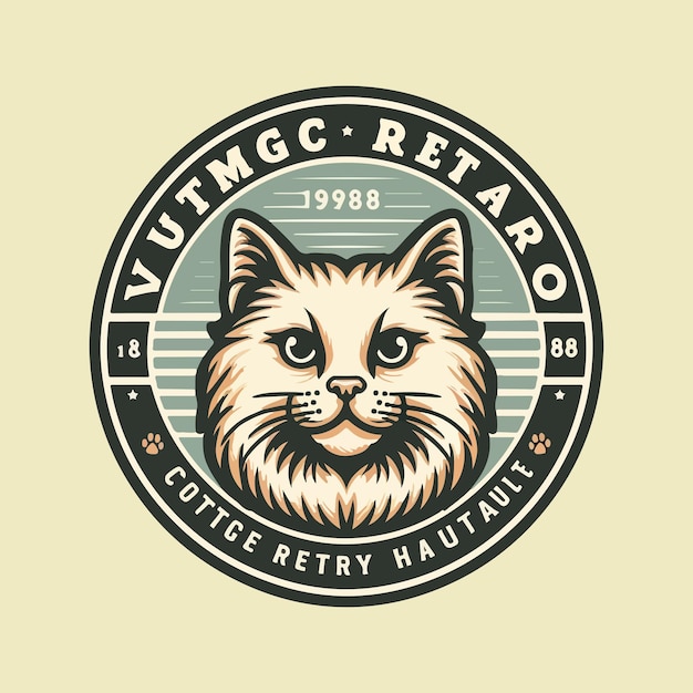 Vintage retro style peeking cat circle logo