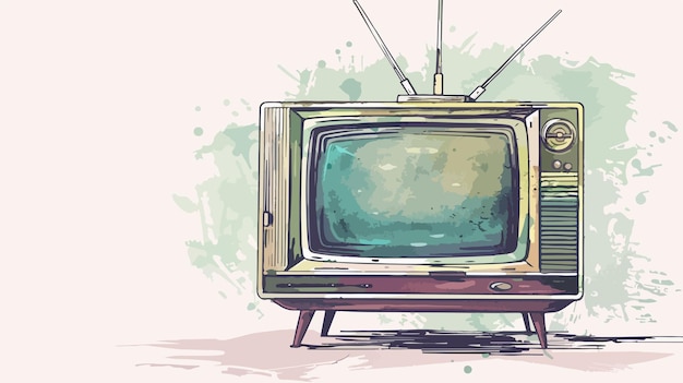 Vintage Retro Styled TV Set Vector Illustration with Mixed Media Handdrawn Design