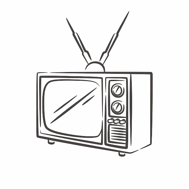 Vintage retro television line art Retro TV handdrawn