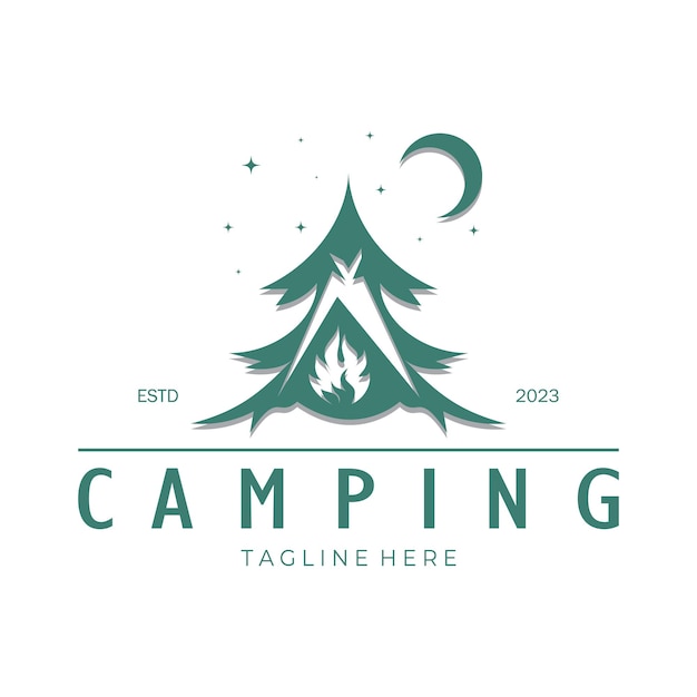 Vintage and retro tent logo camping With tent tree and bonfire sign adventurers scouts climbers