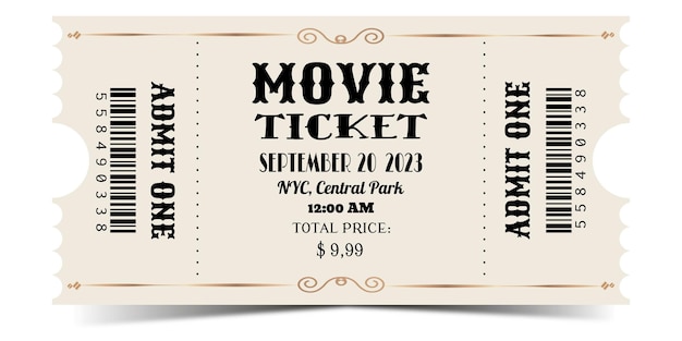 Vintage retro ticket with gold elements in vector illustration