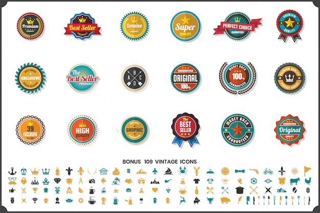 Vector vintage retro vector badges set and icons collection