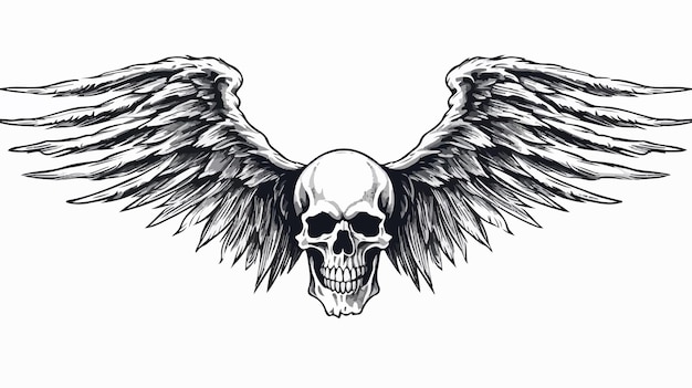 Vector vintage retro woodcut winged skull drawing