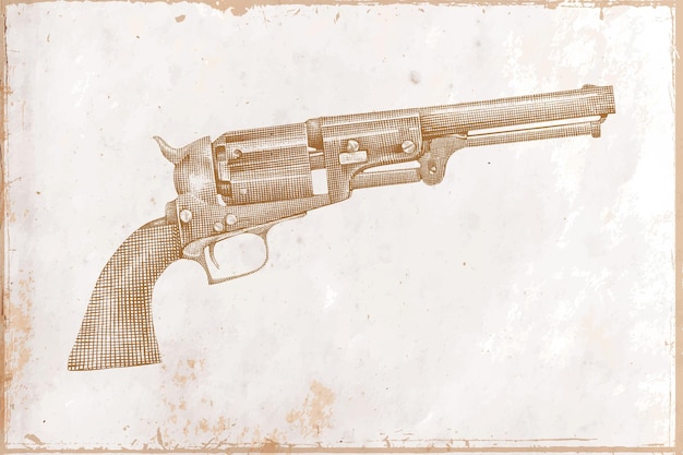 Vintage revolver gun and old paper texture