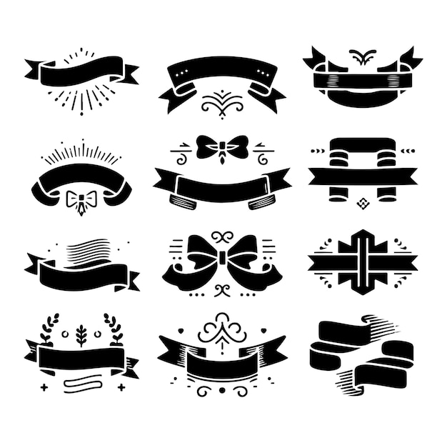 Vector vintage ribbons set silhouette vector illustration