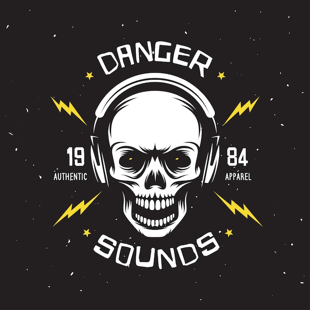 Vintage rock music related t-shirt graphics. Danger sounds. Authentic apparel