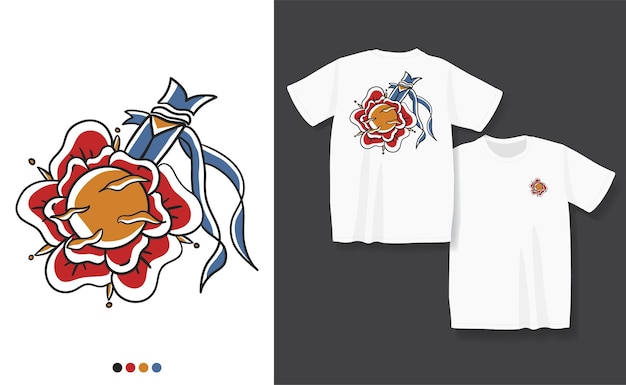 Vintage rose and sword tshirt design