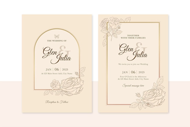 Vintage rose wedding invitation template